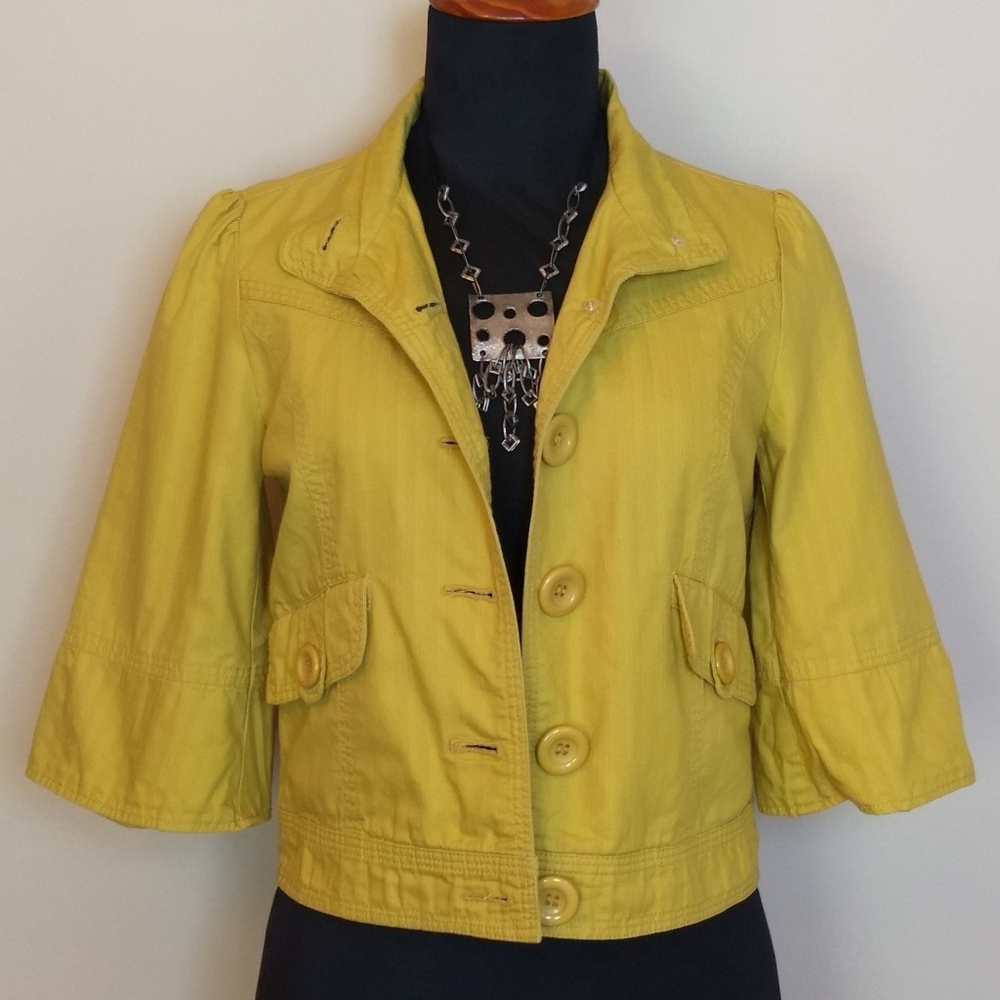Cropped Mustard Yellow Jacket w/Retro|Vintage-Look